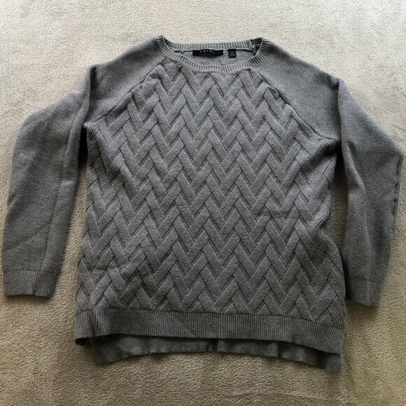 Cyrus Womens Sweater Medium Textured Long Sleeve Gray Chevron Knit Cozy Casual - Picture 9 of 10